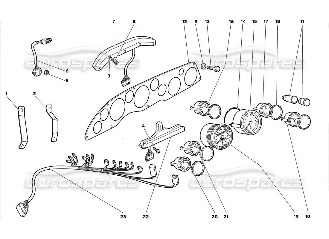 lamborghini diablo gt (1999) teilediagramm für armaturenbrettinstrumente