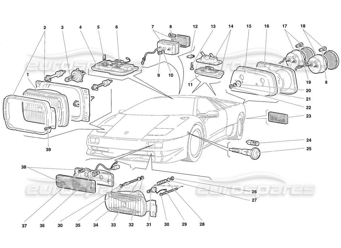 lamborghini diablo sv (1997) lichter teilediagramm