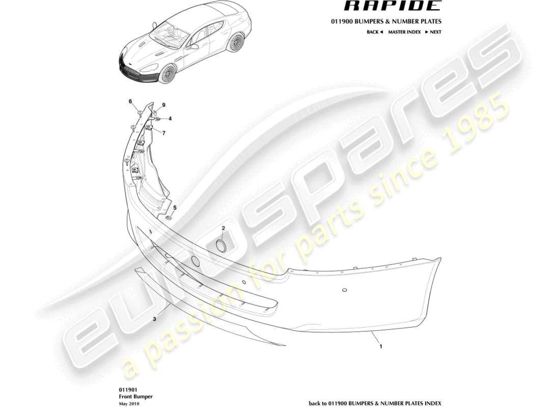 aston martin rapide (2014) frontstoßstange teilediagramm