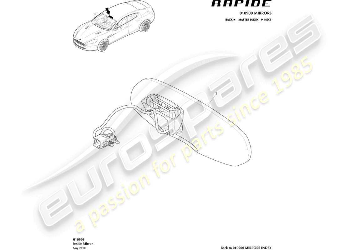 aston martin rapide (2014) innenspiegel ersatzteildiagramm