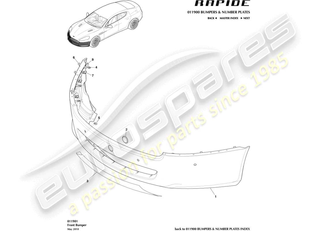 aston martin rapide (2011) frontstoßstange teilediagramm