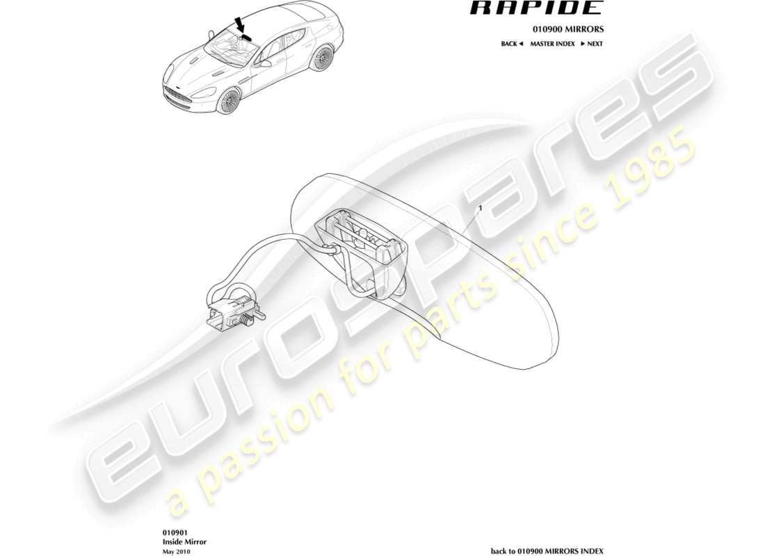 aston martin rapide (2011) innenspiegel ersatzteildiagramm