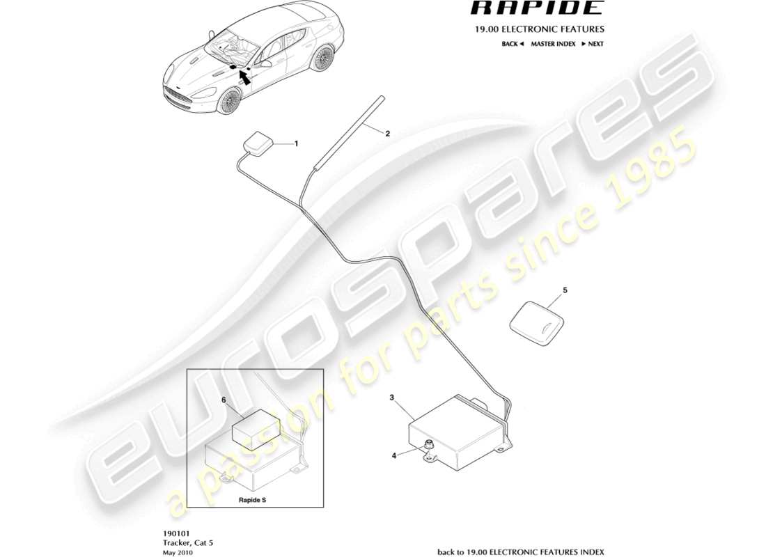 aston martin rapide (2011) cat 5 tracker-teilediagramm