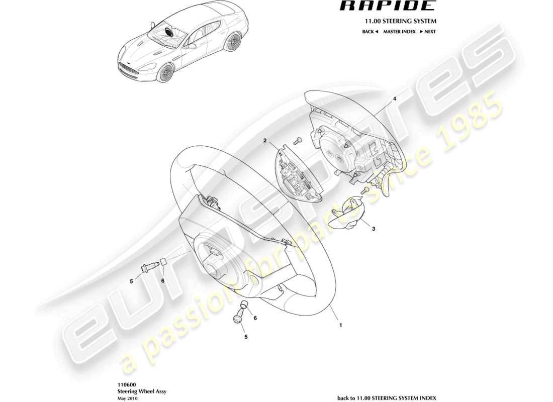 aston martin rapide (2011) lenkrad teilediagramm