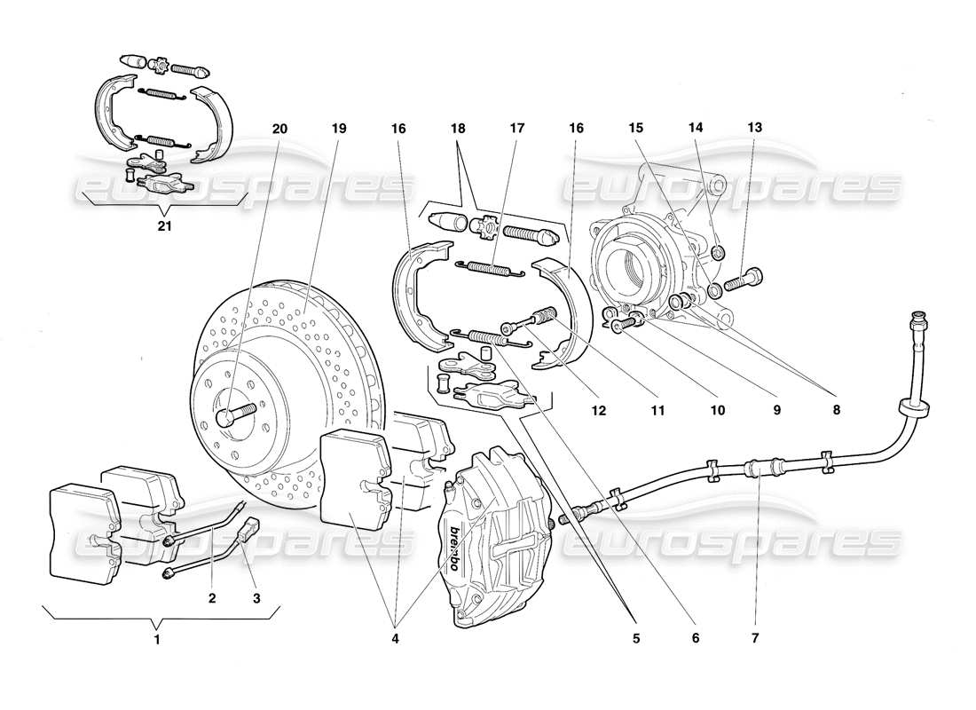 lamborghini diablo sv (1997) teilediagramm für hinterradbremsen