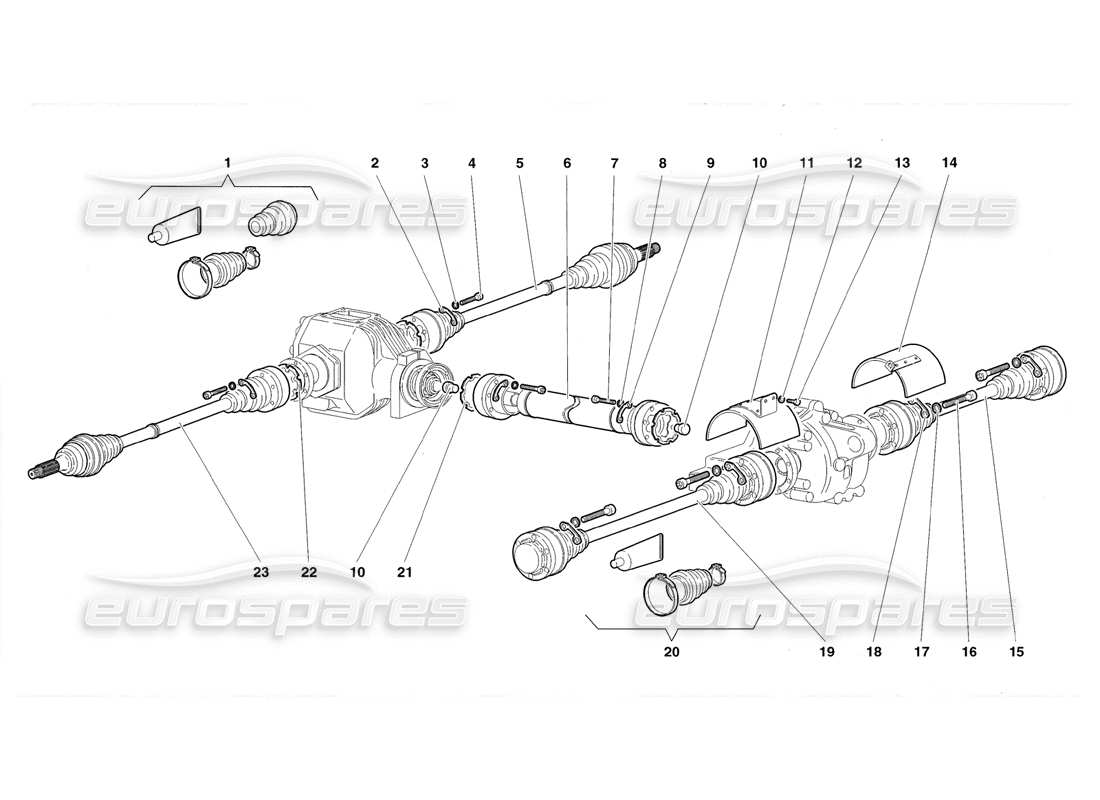 lamborghini diablo roadster (1998) teilediagramm für antriebswellen und propellerwellen