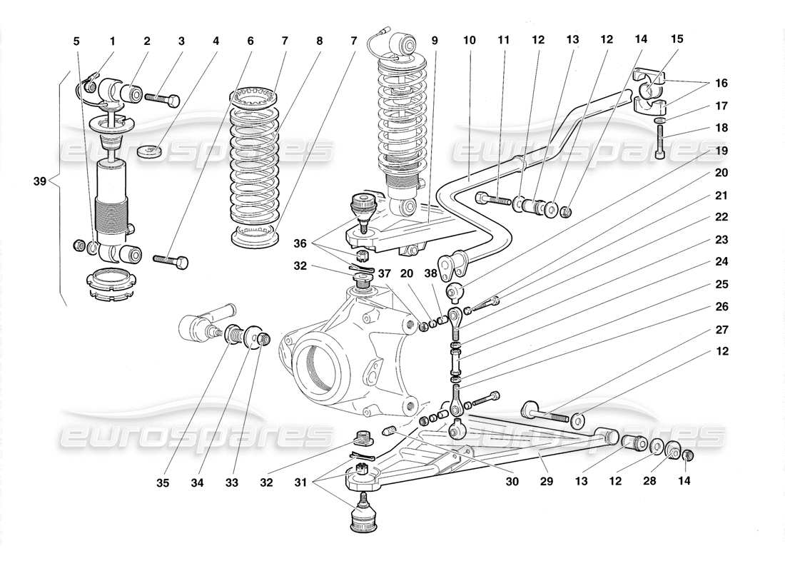 lamborghini diablo roadster (1998) vordere aufhängung teilediagramm