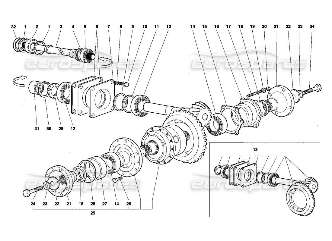 lamborghini diablo sv (1998) teilediagramm des hinteren differentials