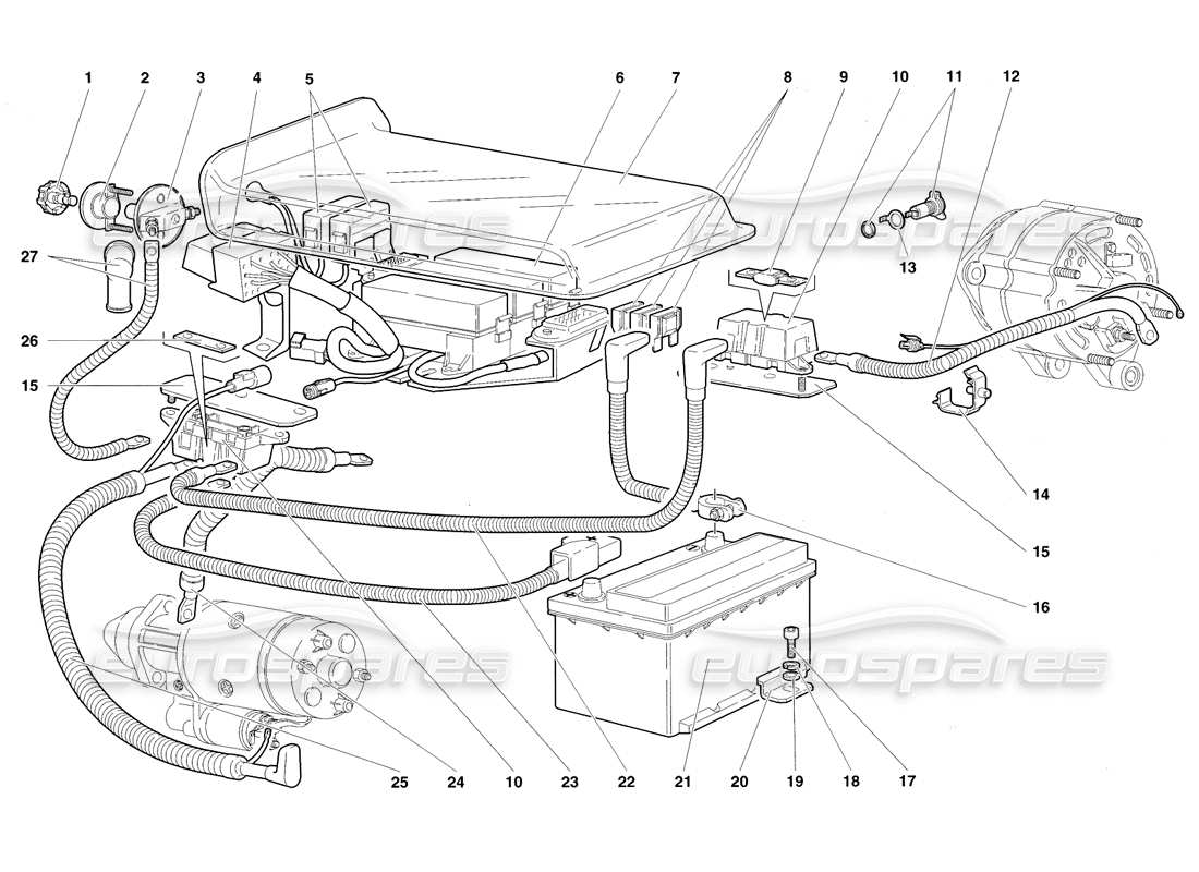 lamborghini diablo roadster (1998) teilediagramm des elektrischen systems