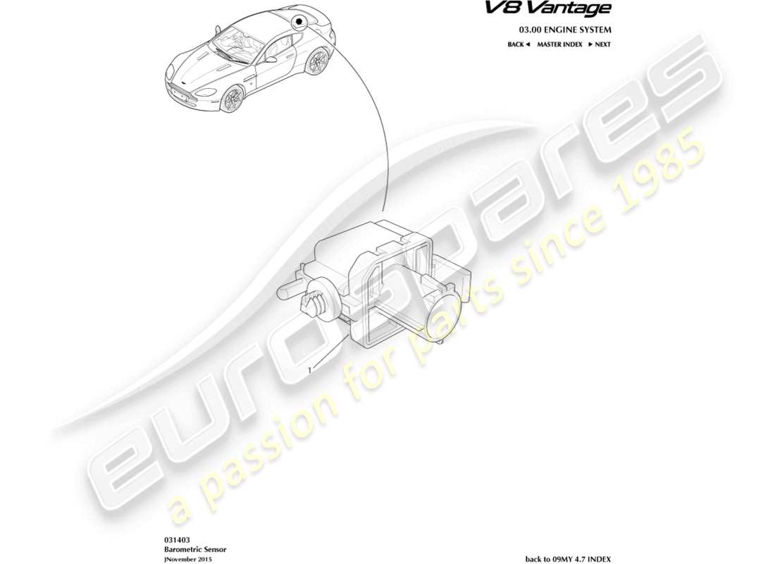 aston martin v8 vantage (2017) teilediagramm des barometrischen sensors