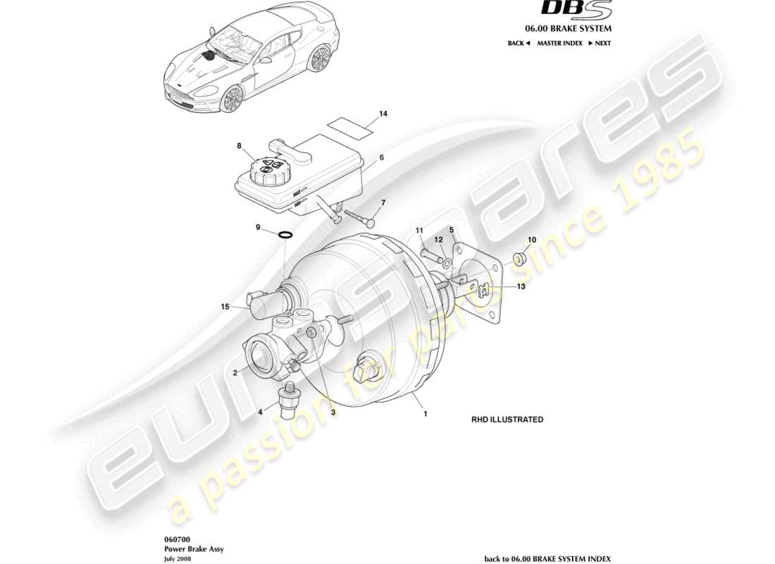 aston martin dbs (2012) teilediagramm der servobremsenbaugruppe