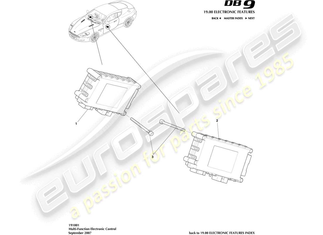 aston martin db9 (2009) teilediagramm der multifunktionssteuerung