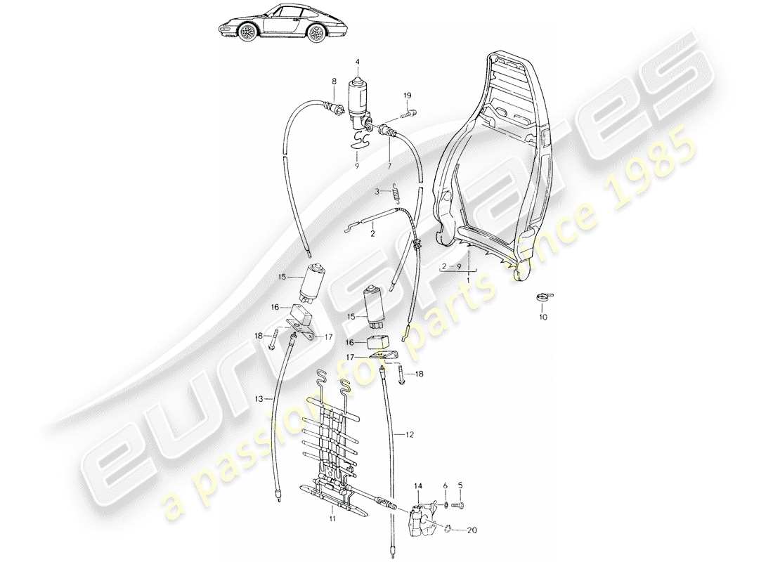eine teilezeichnung aus dem porsche 1990 (seats for 944/968/911/928) teilekatalog