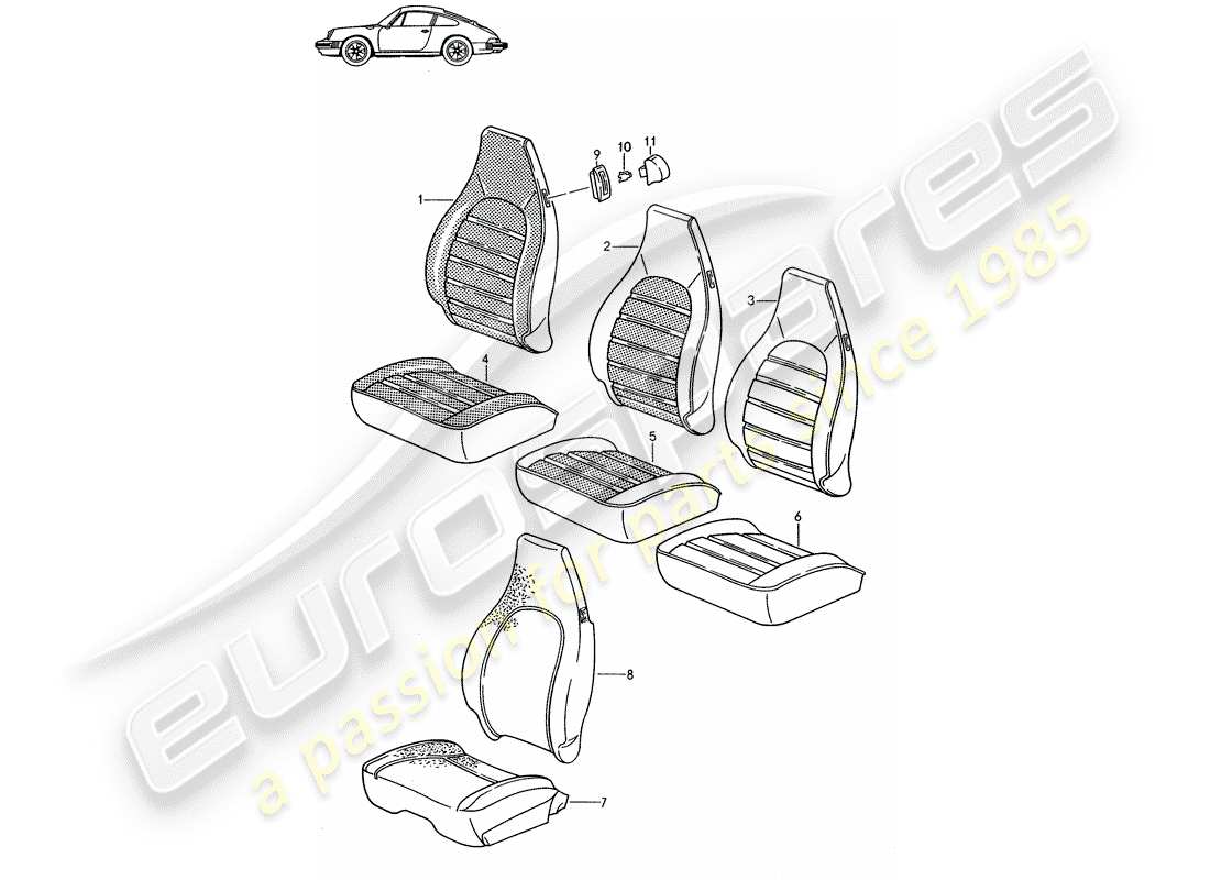 eine teilezeichnung aus dem porsche 1990 (seats for 944/968/911/928) teilekatalog