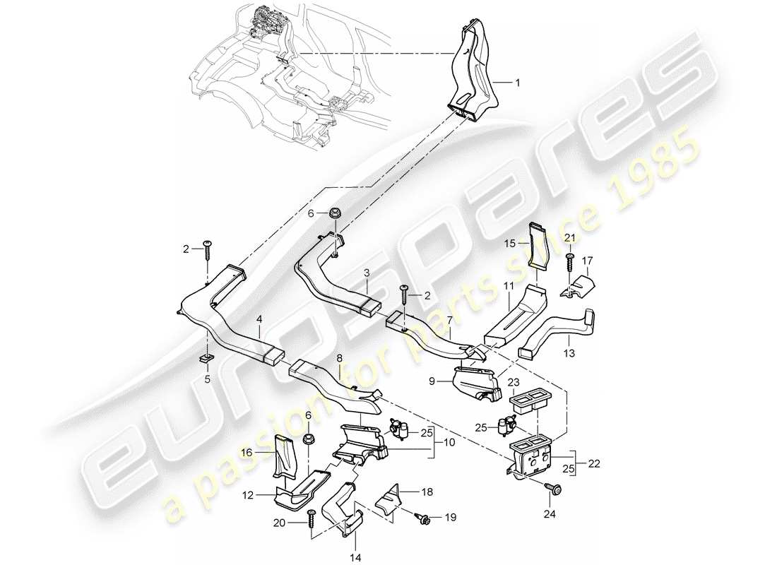porsche 2008 (cayenne e1 9pa) luftverteiler ersatzteildiagramm