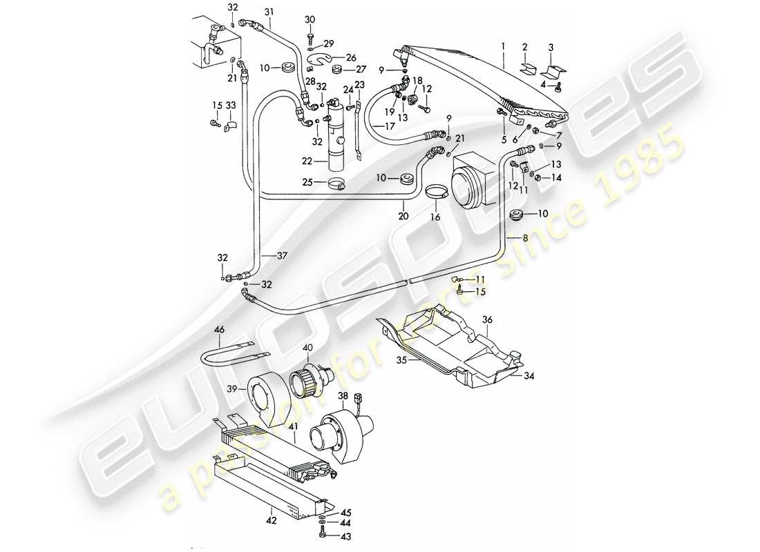 porsche 1973 (911) klimaanlage - kondensator - schläuche - und - befestigungselemente - nicht für: - (usa) ersatzteildiagramm