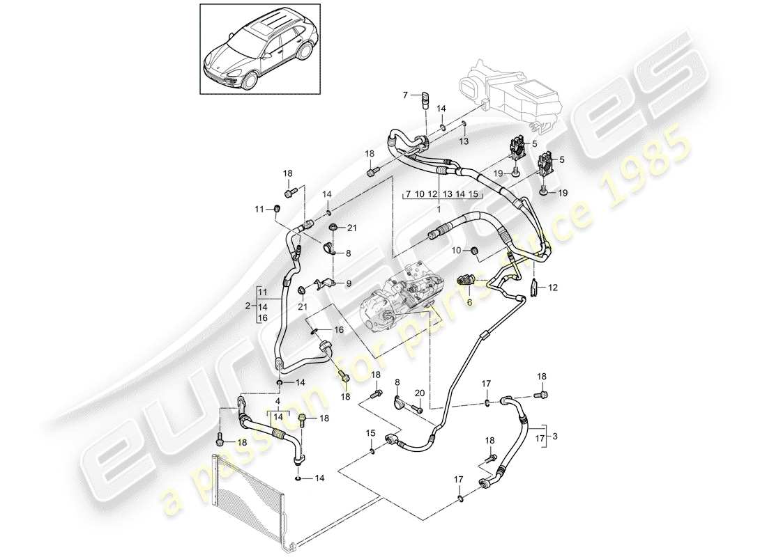 porsche 2014 (cayenne e2 92a) kältemittelkreislauf teilediagramm