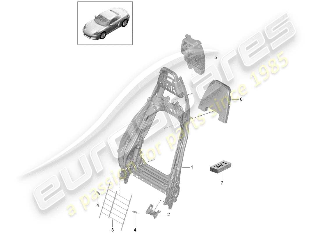 porsche 2017 (718 boxster) rahmen - rückenlehne ersatzteildiagramm