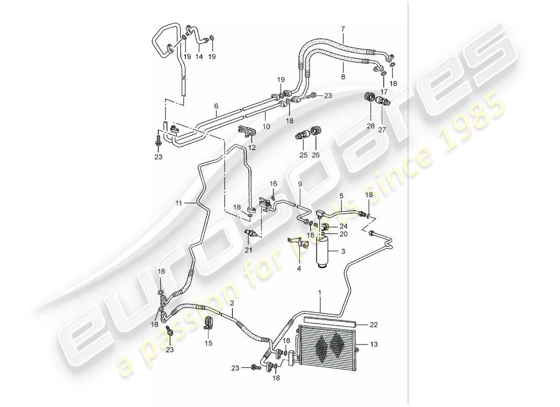 porsche 1999 (986 boxster) kältemittelkreislauf teilediagramm