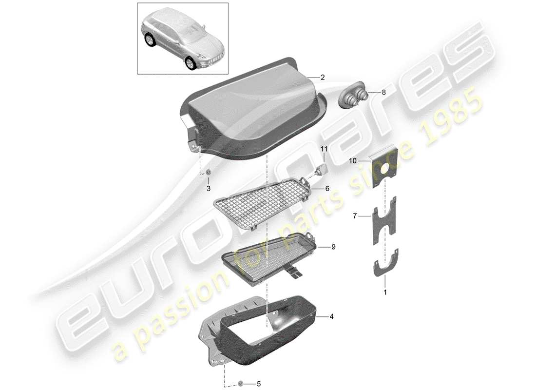 porsche 2014 (macan) wasserkasten teilediagramm