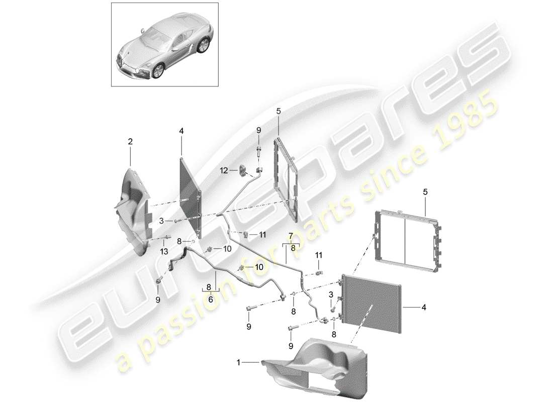 porsche 2020 (718 cayman) kältemittelkreislauf teilediagramm