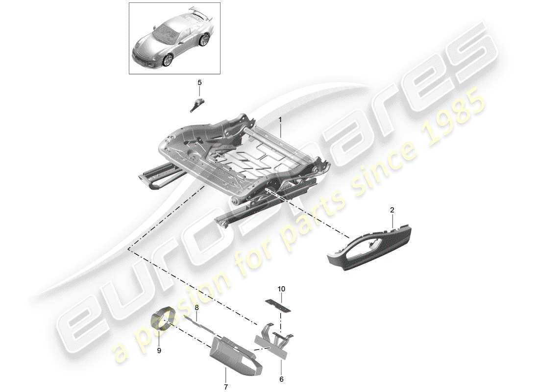porsche 2019 (991-2 r/gt3/rs) sitzrahmen teilediagramm