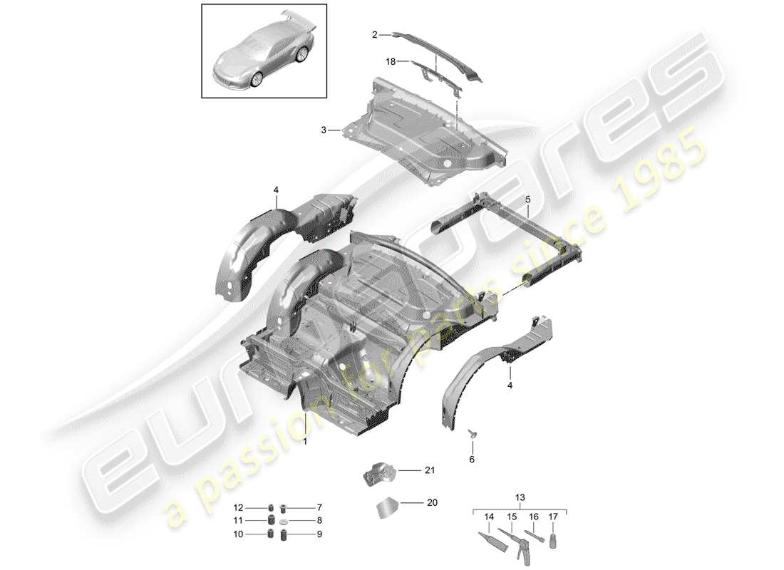 porsche 2018 (991-2 r/gt3/rs) hinteres ende teilediagramm