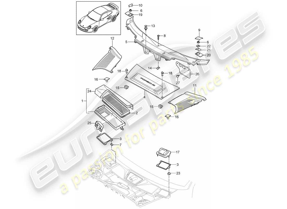 porsche 2008 (997-1 turbo / gt2) partikelfilter ersatzteildiagramm