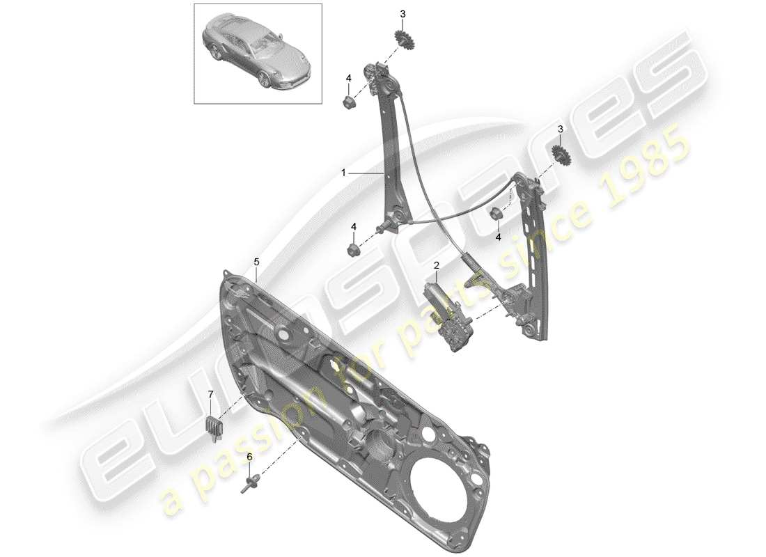 porsche 2014 (991-1 turbo) fensterheber teilediagramm