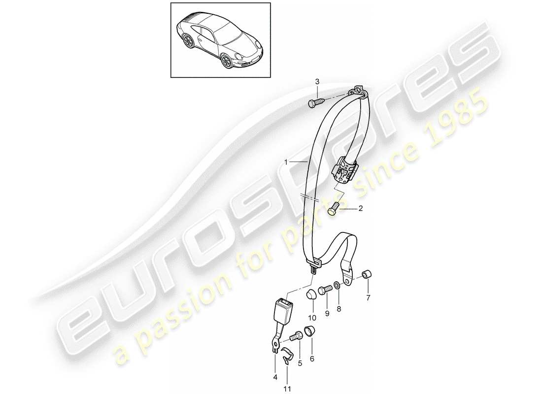 porsche 2011 (997-2) sicherheitsgurt - teilediagramm