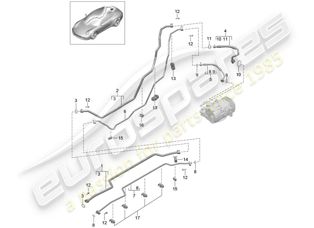 porsche 2013 (991-1) kältemittelkreislauf teilediagramm