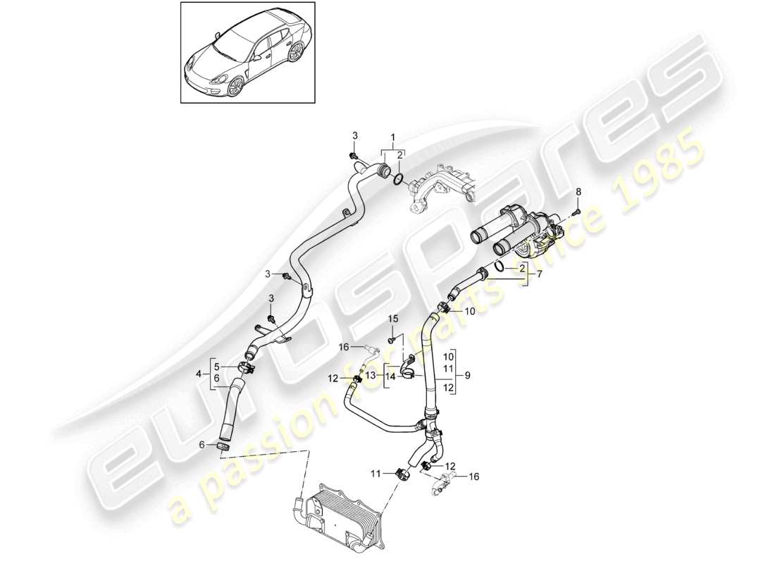porsche 2010 (cayenne e1 9pa) kühlmittelkühlsystem 2 teilediagramm