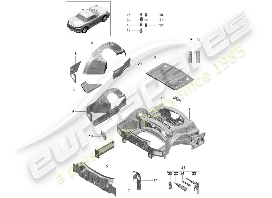 porsche 2017 (718 boxster) hinteres ende teilediagramm