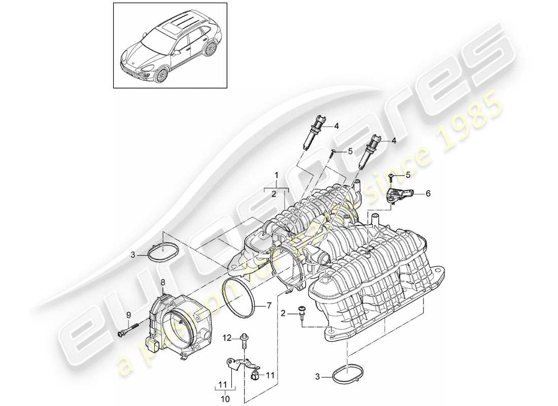 porsche 2014 (cayenne e2 92a) ansaugluftverteiler teilediagramm