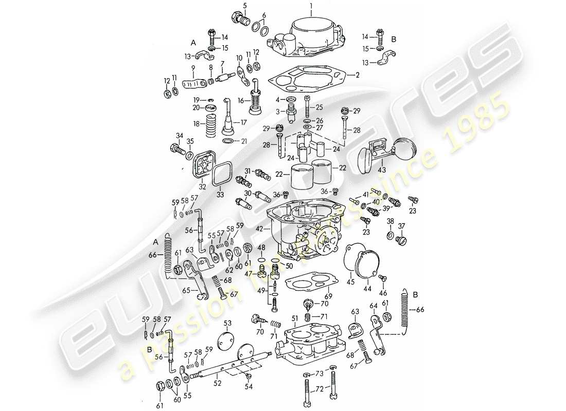 porsche 1950 (356/356a) einzelteile - für - vergaser - pallas - zenith 32 ndix ersatzteildiagramm