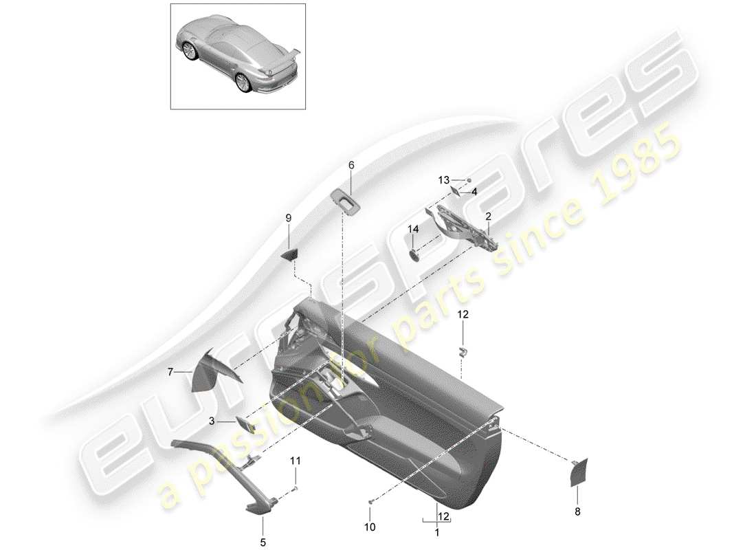 porsche 2016 (991-1 r/gt3/rs) türplatte teilediagramm