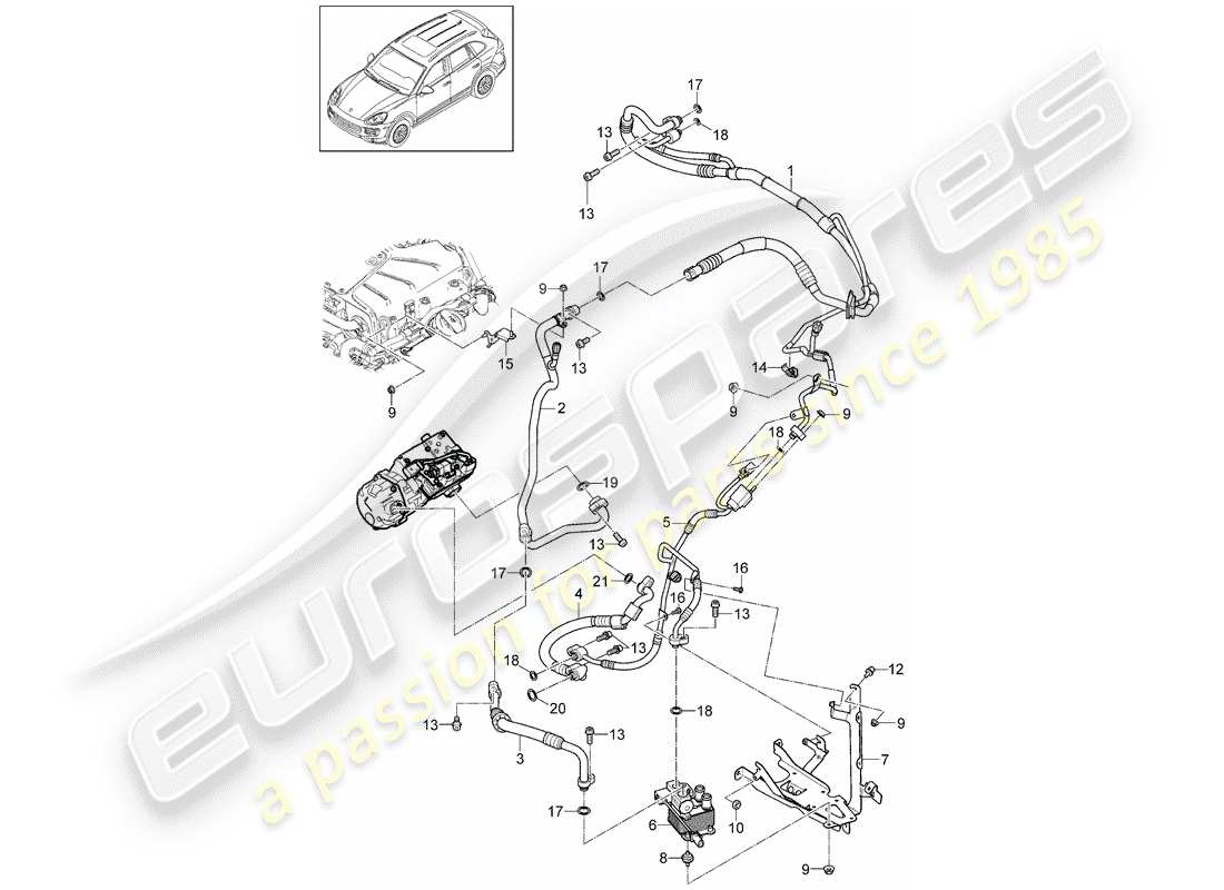 porsche 2012 (cayenne e2 92a) kältemittelkreislauf teilediagramm