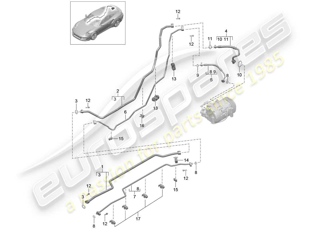 porsche 2015 (991-1 turbo) kältemittelkreislauf teilediagramm