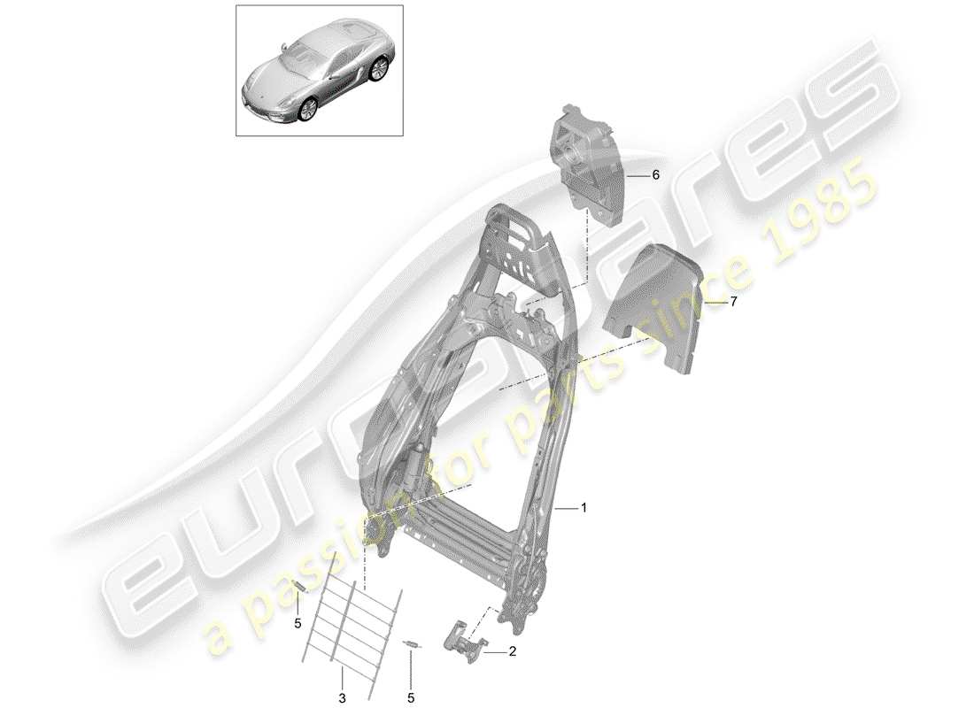 porsche 2016 (981 cayman) rückenlehnenrahmen ersatzteildiagramm