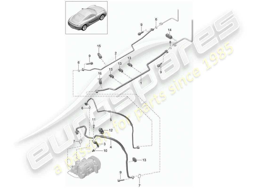 porsche 2014 (981 cayman) kältemittelkreislauf teilediagramm