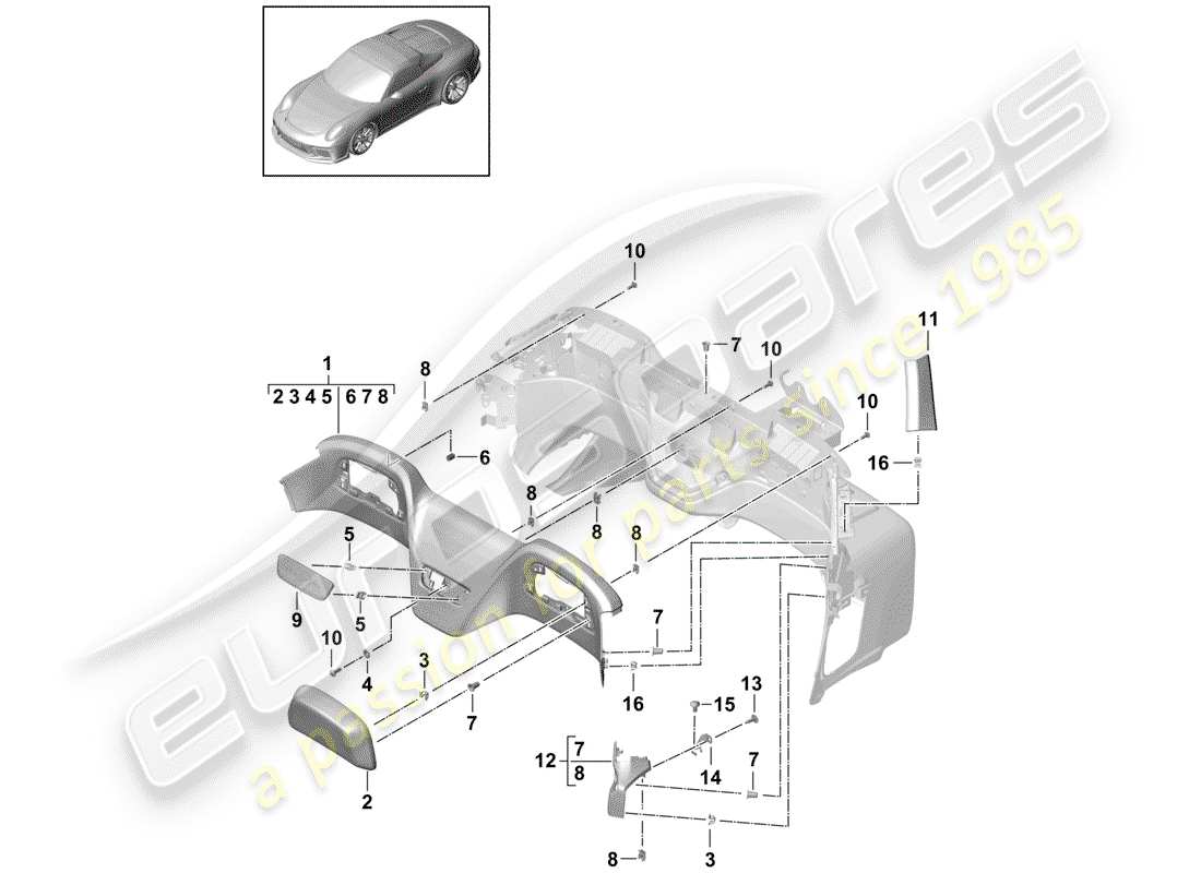 porsche 2018 (991-2 r/gt3/rs) verzierung für quertraeger ersatzteildiagramm