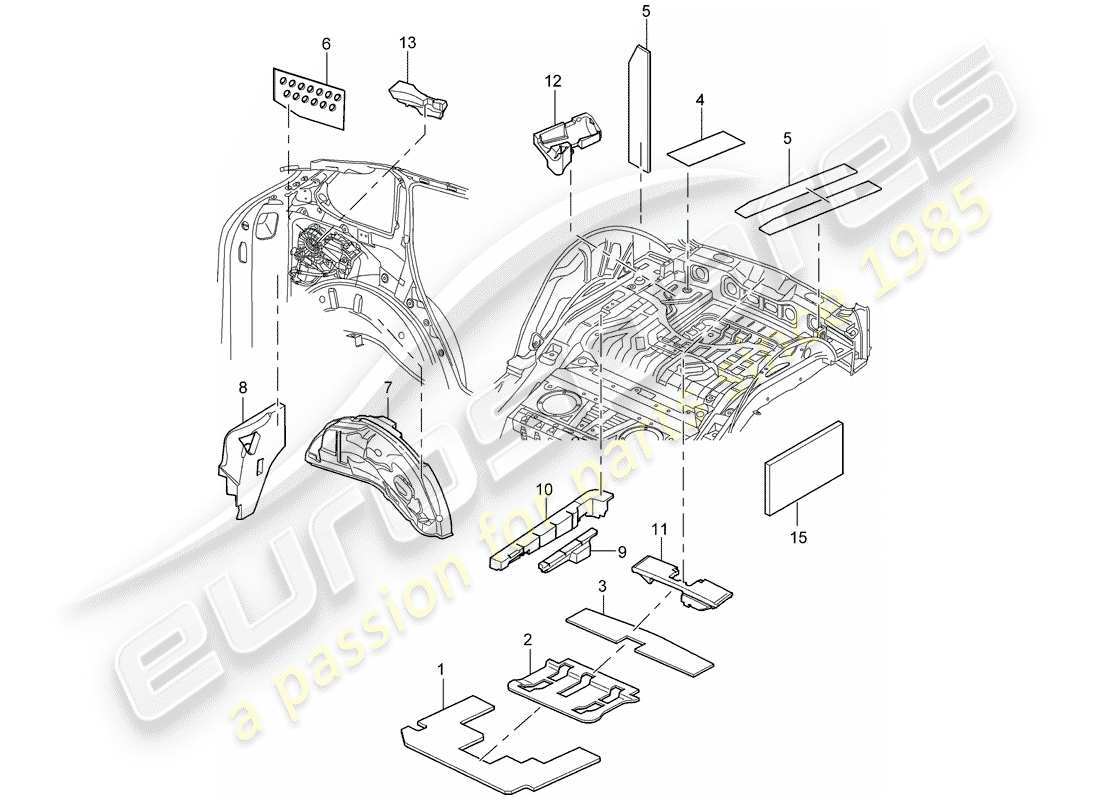 porsche 2003 (cayenne e1 9pa) schallabsorber ersatzteildiagramm