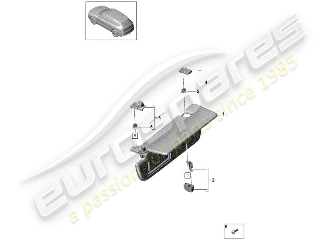 porsche 2018 (cayenne e3 9ya/9yb) sonnenblenden ersatzteildiagramm