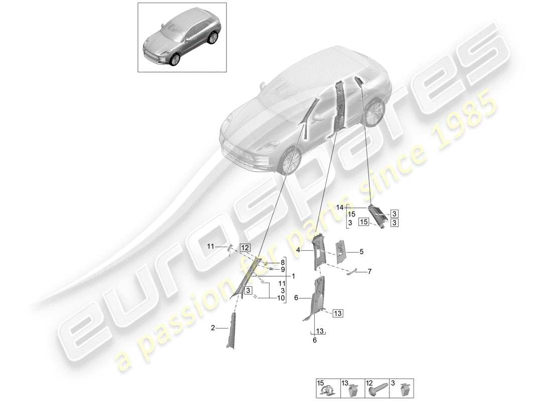 porsche 2020 (macan) verkleidung, säule a diagramm für ersatzteile
