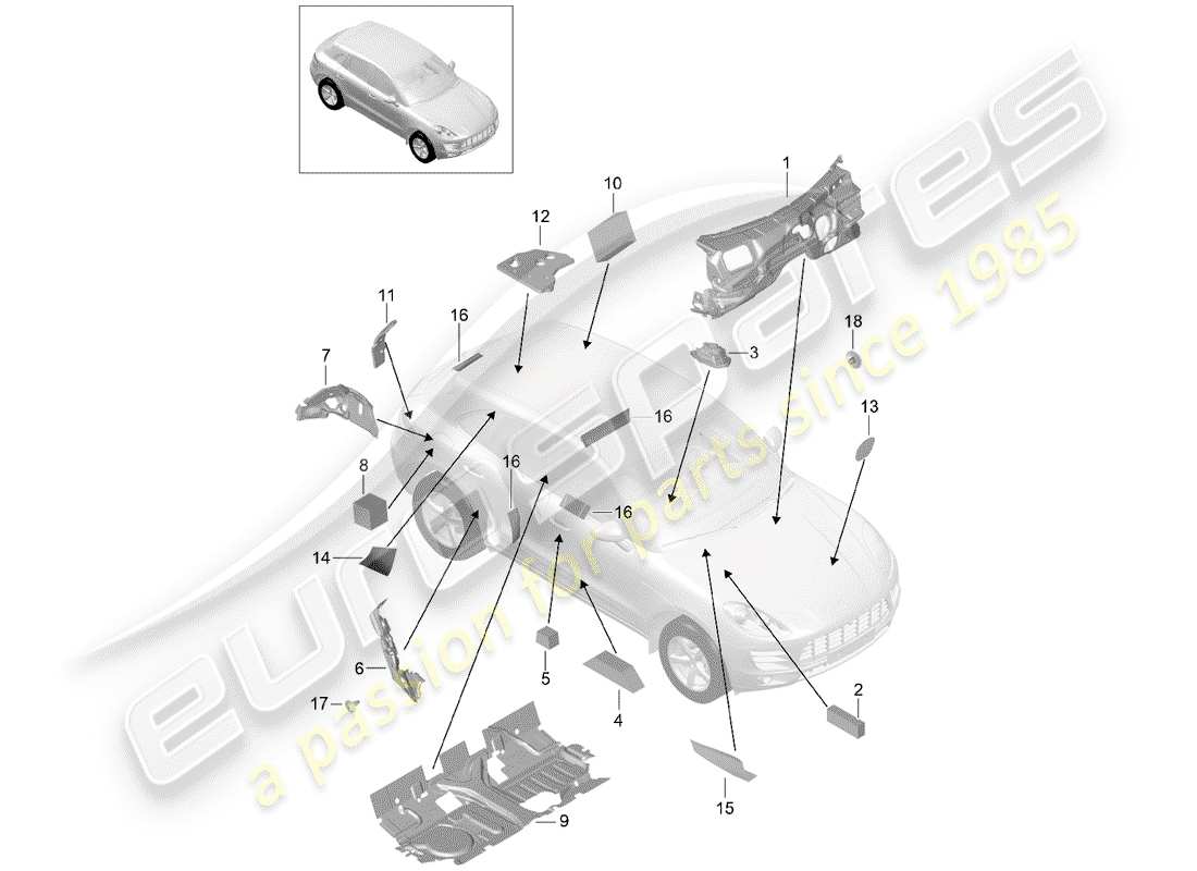 porsche 2017 (macan) schallabsorber ersatzteildiagramm