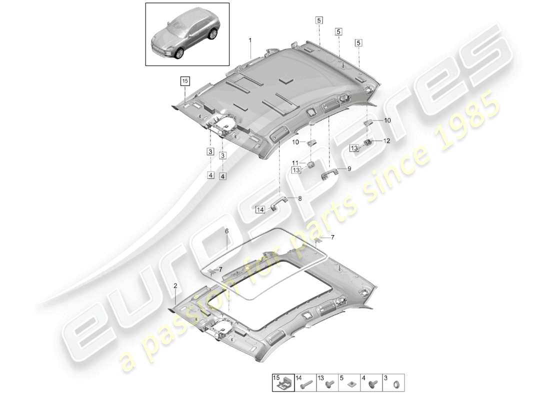 porsche 2020 (macan) dachverkleidungen und zubehör teilediagramm