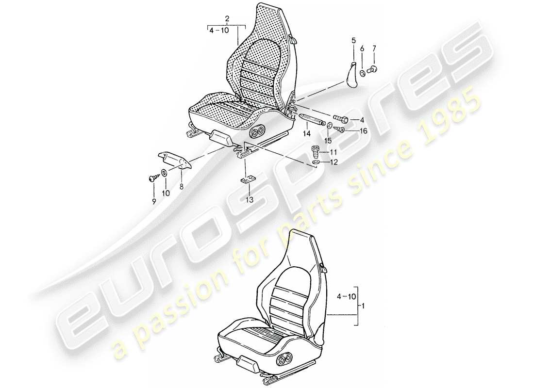 porsche 1988 (959) sportsitz ersatzteildiagramm