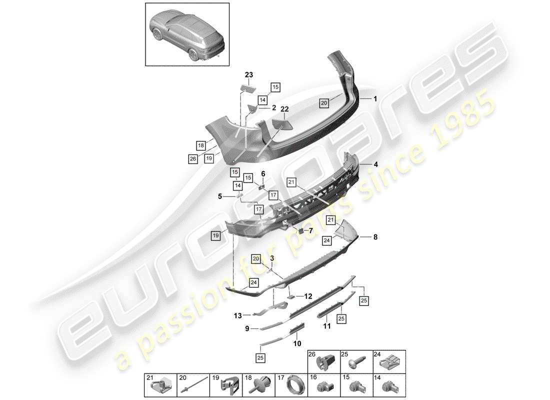 porsche 2018 (cayenne e3 9ya/9yb) stoßstange ersatzteildiagramm