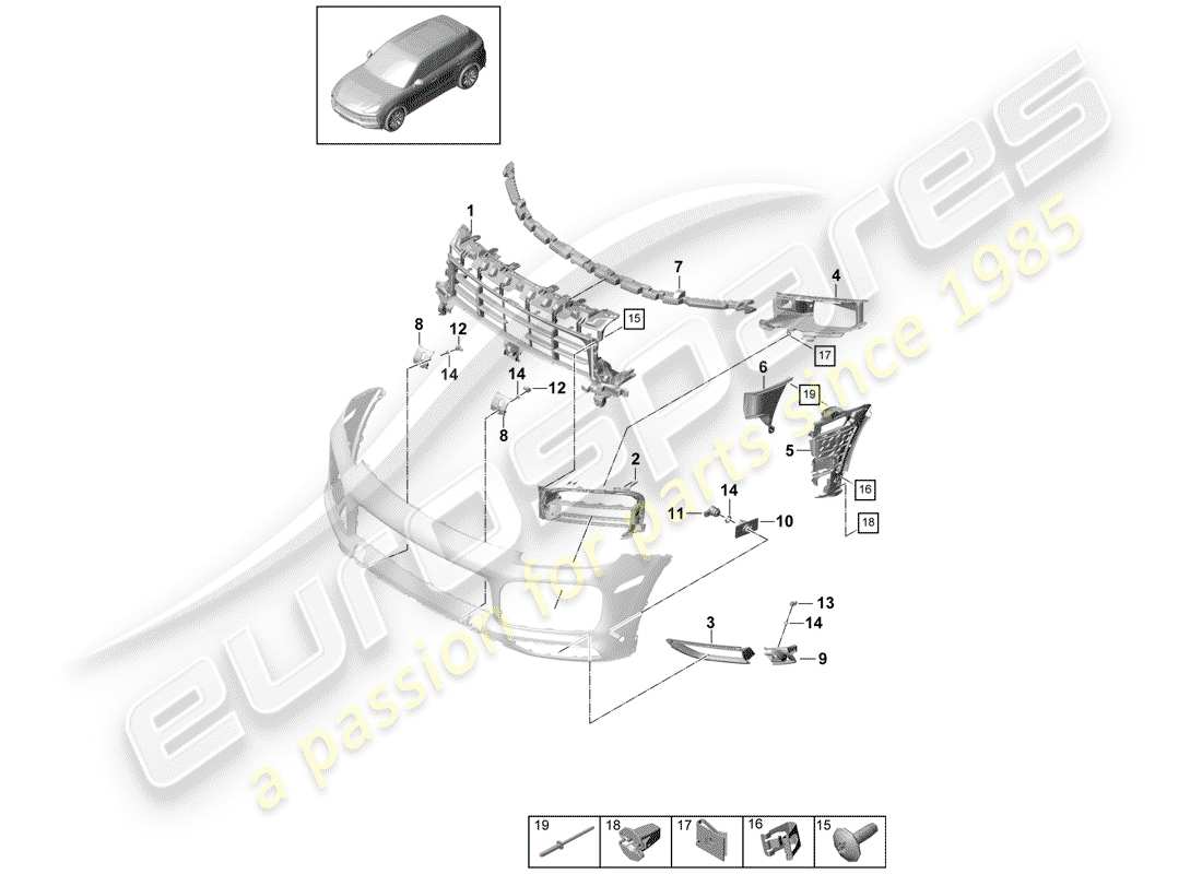 porsche 2018 (cayenne e3 9ya/9yb) stoßstange ersatzteildiagramm