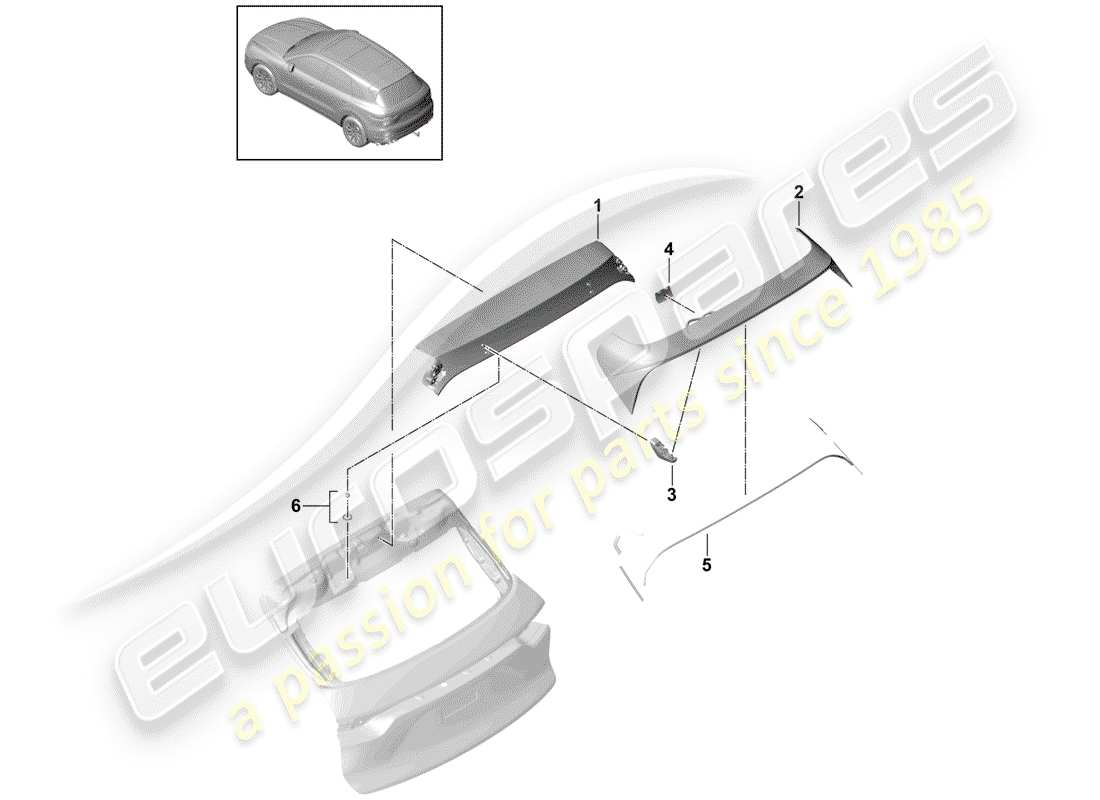 porsche 2018 (cayenne e3 9ya/9yb) heckspoiler teilediagramm